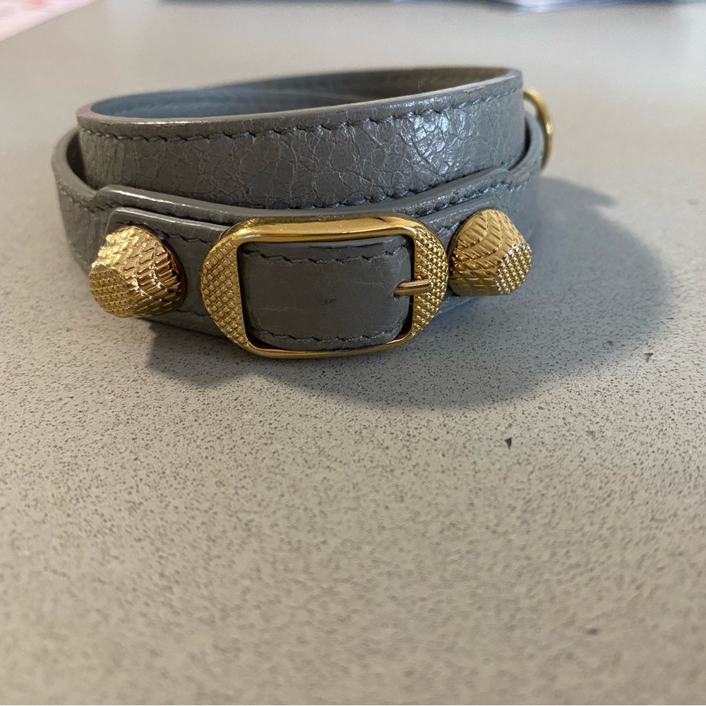 Balenciaga grey wrap bracelet with gold hardware